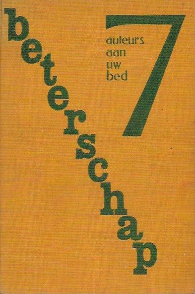 Linnen band met variant van het opschrift vermeld op de titelpagina: Beterschap zeven auteurs op ziekenbezoek, ontwerper ervan niet achterhaald, 1937, 16 x 23 cm