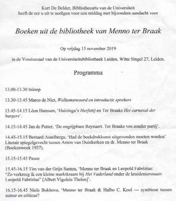 Uitnodiging voor de bijeenkomst te Leiden, A4-formaat