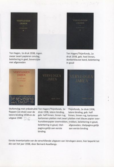 Extra beeldpagina in het proefschrift: ‘Eerste                                                                             inventarisatie van de verschillende uitgaven van Vervlogen Jaren, hier beperkt tot die van                                               het jaar 1938, door Bernard Asselbergs’